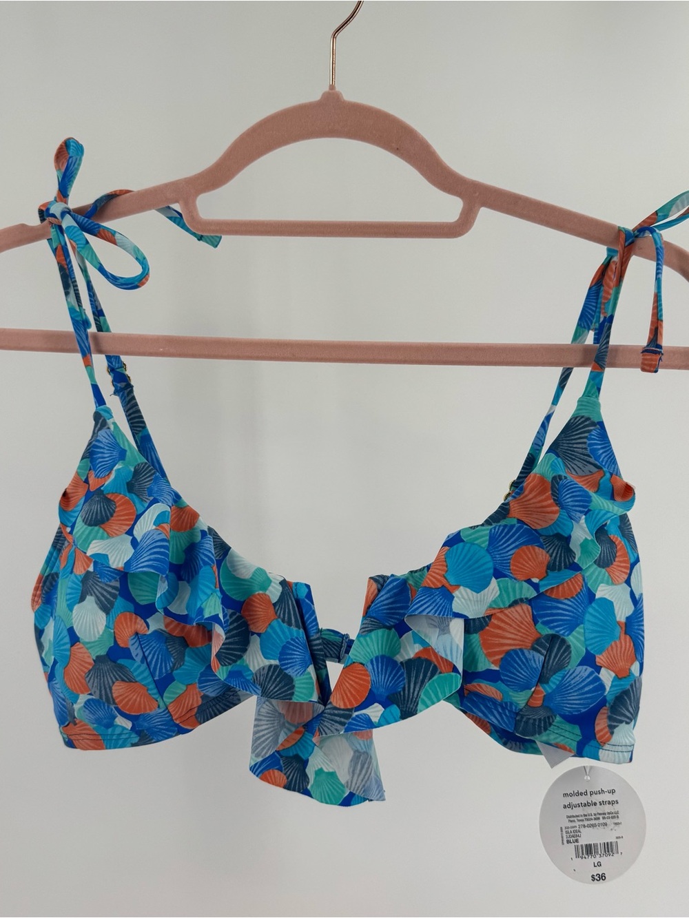 Decree bathing suit bikini top adjustable straps size large floral print NEW